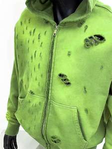 Sweat à capuche en coton surdimensionné à capuche zippée de haute qualité avec broderie appliquée délavée personnalisée pour homme - Product Image 4