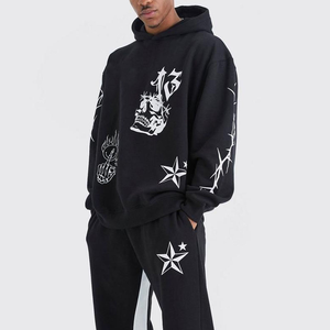 Conjunto Deportivo de Algodón Grueso Estampado para Hombre, con Logotipo Personalizado, Pantalones Deportivos Anchos y Sudadera con Capucha - Product Image 2
