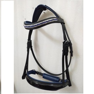 Bridon de dressage JOYA Hanoverian pleine taille en cuir rembourré avec pierre bleue et rembourrage - Product Image 2