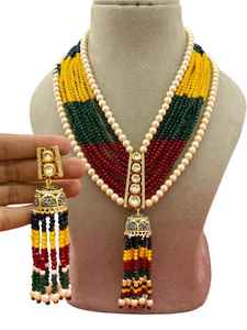 Latón Kundan cuentas largas fiesta desgaste collar conjunto indio tradicional Mala collar conjunto para mujeres hermoso diseño cuentas Mala - Product Image 4