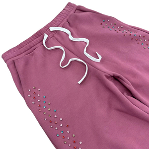 Pantalons de survêtement en molleton de coton surdimensionné pour hommes, style streetwear personnalisé, vintage, délavé à l'acide, avec strass - Product Image 4