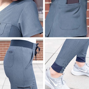 Top col en V et pantalon de jogging de yoga uniforme d'hôpital ensemble de gommage d'infirmière dentaire médicale vente en gros - Product Image 5