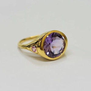 S925 14K <b>Gold</b> Plated Chunky Classic Natural <b>Amethyst</b> Pink Sapphire <b>Ring</b> Customizable for Retails OEM and ODM - Product Image 1