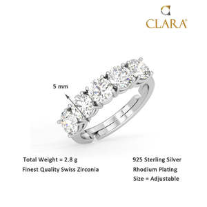 NOVAMART Fine 925 Pure Sterling Silver 5-Stone Eternity Finger <b>Ring</b> <b>Adjustable</b> Band Rhodium Plated Emerald Cut Diamond Geometric - Product Image 5