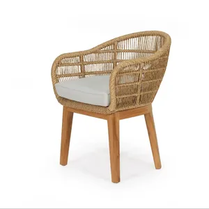 Nordic Modern Restaurant Möbel Armlehne Holzstuhl Rattan-Sitz für Cafe Heim Esszimmerstuhl