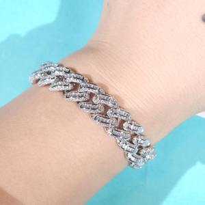 Pulsera Cubana con Incrustaciones de Diamantes de Moissanita Incoloros con Corte Baguette en Plata 925, Joyería Hip Hop Brillante, Regalos a Bajo Precio - Product Image 3