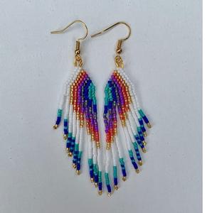 Pendientes de cuentas de semillas de cristal de estilo vintage con borla larga borla de gota Bohemia joyería de aniversario de boda para mujer - Product Image 3