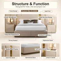 Ensemble de lit capitonné moderne de luxe sur mesure avec tête de lit large et tables de chevet assorties pour chambre d'hôtel/villa