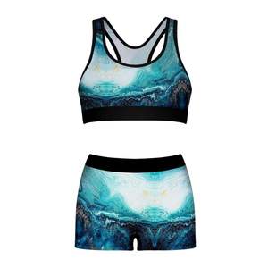 Respirant femmes sport soutien-gorge Shorts ensemble Sublimation taille haute Compression Gym sans couture Yoga course Fitness ensembles d'entraînement - Product Image 1