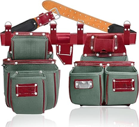 Sac à outils en cuir de vachette robuste et léger pour l'été, 15 poches, 7 grandes poches, 1 porte-ruban adhésif, 4 anneaux en D, ceinture porte-outils, taille standard 30-46