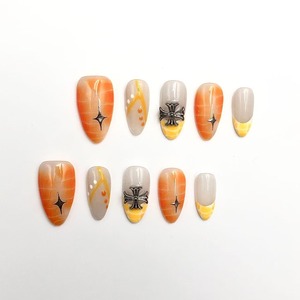 Luxury Chic Aura Short Coffin Nails Tangerine Square Press-on Set con pegamento Bonitas uñas postizas acrílicas para bodas y dedos - Product Image 1