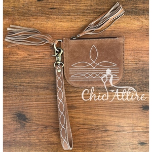 Conception personnalisée pour femmes point de botte en cuir suédé porte-cartes fermeture éclair porte-monnaie Portable porte-clés poche à monnaie bracelet double pochette - Product Image 1