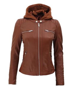 Gran oferta de chaquetas de cuero de vaca genuino para mujer, chaqueta de cuero de motorista con capucha de lino, cremallera para mujer, diseño personalizado, cuero de Pakistán - Product Image 1