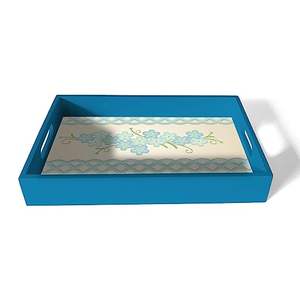 Bandeja de servicio de madera con estampado de Meena personalizada y cuadrada, estampados de último diseñador decorativos elegantes esmaltados altos para uso doméstico en la cocina - Product Image 1