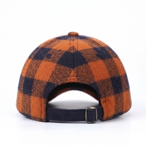 Orange <b>Navy</b> Plaid Baseball Cap Unisex Flannel Casual <b>Hat</b> Wholesale Custom Logo High Quality OEM ODM Low MOQ 6 Panel Adjustable - Product Image 3