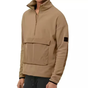Sweat-shirt à capuche avec poches latérales zippées, avec col zippé, logo personnalisé, fermeture éclair Sherpa polaire pour hommes - Product Image 4