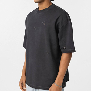 Haute qualité Boxy Fit Drop Shoulder Heavyweight T-shirts pour hommes personnalisé DTG imprimé Logo déchiré Streetwear T-shirt pour hommes - Product Image 5