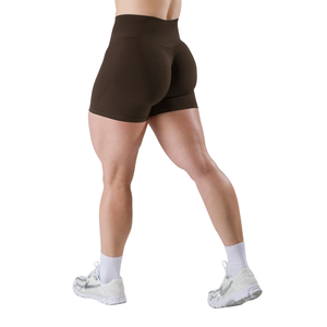 Shorts de sport pour femmes, marron foncé, sans couture, taille mi-haute, extensible, compression, entraînement, fitness, anti-fuites, shorts d'entraînement - Product Image 6