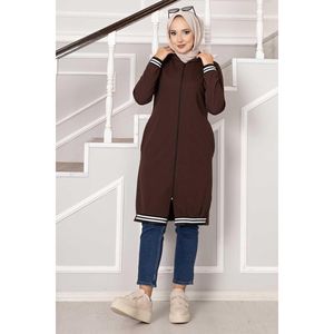 Manteau à capuche zippé café pour femme - Product Image 5