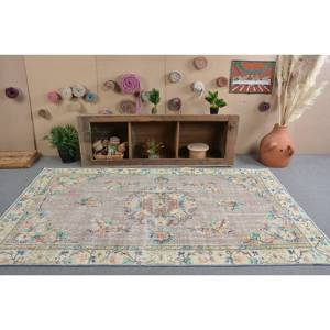 Tapis Turc Vintage Classique Beige 5.2 X 8.7ft Fait à la Main Peluche Pile Hauteur Laine Fourrure Latex Patchwork Rectangle pour Adolescents Chambres - Product Image 1