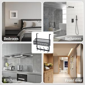 Ganchos para colgar sobre la puerta, colgador de toallas de montaje en pared, toallero para colgar, colgador de toallas para dormitorio, cocina con 2 capas, negro - Product Image 5