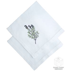 Broderie personnalisée conception de romarin violet serviette de table de haute qualité lavable en lin ourlet serviette de table pour la maison hôtel événements - Product Image 1