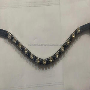 Personalizado Mega Bling 1 Fila redondo negro y plata cristales de cristal redondos diamantes de imitación hecho a mano negro cuero caballo frente banda - Product Image 5