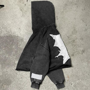 Sweat à capuche unisexe noir OEM Streetwear 500 g/m² en molleton bouclette, patchwork, coupe ample, effet vintage délavé, surdimensionné, brodé - Product Image 3