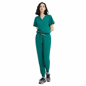 Uniformes de enfermera de verano de tela tejida lavable, conjuntos de Jogger elásticos con cuello en V para hombres y mujeres, uniformes médicos de manga larga para Hospital - Product Image 1
