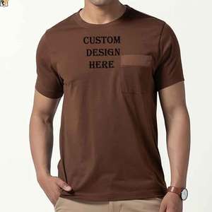 Front pocket style men tshirt <b>brown</b> custom solid colour tshirts 100% cotton 200GSM jersey high quality stitching custom - Product Image 3