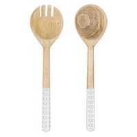 Penjualan Terbaik kayu mangga Enamel cetak Salad Server Set elegan rumah restoran peralatan makan Dekorasi sendok garpu untuk pernikahan