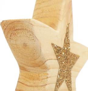Étoile en bois-Étoile décorative en bois massif-Décoration d'hiver et de Noël-Chaque 20 cm (02 pièces-moyen-avec des paillettes) - Product Image 4