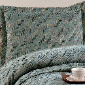 Ensemble de couvre-lit de luxe personnalisé Guzide Julia Turquoise 4 pièces, 100% chenille, tissé organique, rayé, lavable, anti-acariens - Product Image 2