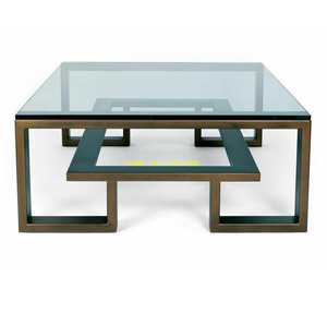 Mesa de centro de cristal rectangular moderna con marco de acero inoxidable, doble capa para mesa central de sala de estar, muebles OEM ODM - Product Image 2