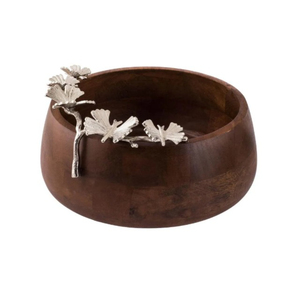 Bol en bois avec conception unique de feuille de ginkgo poli décoratif pour les mariages Accents en métal Pièce maîtresse parfaite pour toute table - Product Image 1