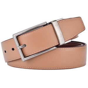 Ceinture en cuir véritable réversible pour homme 3.2cm marron kaki respirant OEM avec boucle rotative pour vêtements - Product Image 4