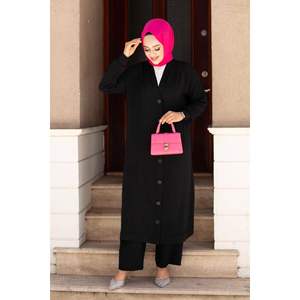 Aerobin Hijab 2 pièces col boutonné noir - Product Image 3