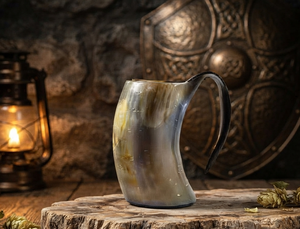 REHMAN CRAFT Handmade Natural Horn Drinking <b>Mug</b> <b>Vintage</b> Rustic Style Large Capacity Beer Tankard Handle Dining Use Uttar Pradesh - Product Image 4
