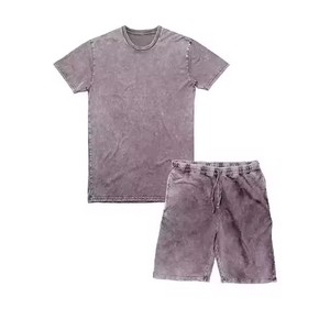 Conjunto a juego informal de verano para hombre, camiseta de tejido de punto de algodón 100%, pantalones cortos holgados, estilo callejero, bajo MOQ, lavado ácido personalizado - Product Image 3