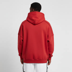 Sudadera con Capucha de Forro Polar Rojo Sólido con Logotipo Bordado Personalizado, Sudadera de Algodón de Alta Calidad, Estilo Urbano, Talla Grande para Hombre - Product Image 2
