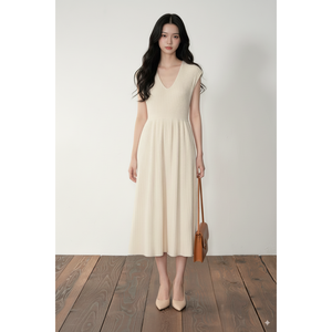 ชุดเดรสลำลองผ้าไนลอนทรงตรง คอโอ แขนสั้น ผ้าถักลายริบ สำหรับผู้หญิง สไตล์หรูหรา เหมาะสำหรับใส่ทำงาน รับผลิตแบบ OEM ODM จากโรงงานผลิตเสื้อผ้า - Product Image 1