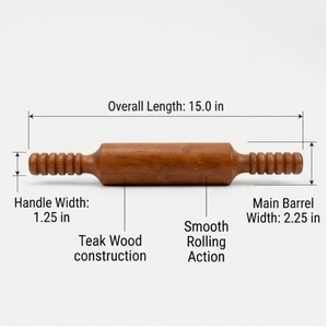 Rouleau à pâtisserie en teck de 15 pouces de long, fini à la main, pour la pâtisserie - Product Image 2