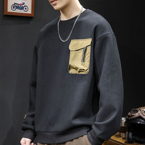 Spring and Autumn Fashion Casual Versatile Loose Plus Size Round Neck American True Pocket Temperament <b>Men's</b> Simple Sweatshirt - Product Image 2