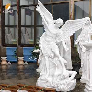 Escultura de mármol tallado a mano de tamaño real para exteriores, escultura de St Michael Archangel, <span class=keywords><strong>estatua</strong></span> de Slaying the Devil - Product Image 6
