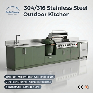 Struttura Cucina da Esterno <span class=keywords><strong>in</strong></span> <span class=keywords><strong>Acciaio</strong></span> Inossidabile Resistente alle Intemperie con Lavello e Frigorifero per Griglie BBQ Design Nero - Product Image 1