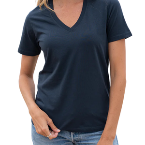 Camiseta de Manga Corta con Cuello en V Azul Marino para Mujer, 100% Algodón Orgánico, Ecológica, Certificada por GOTS, Suave, Transpirable y Ajustada - Product Image 6