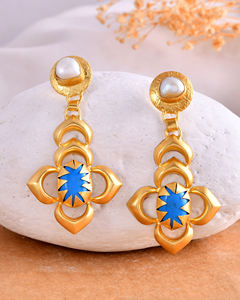 Handmade Blue <b>Opal</b> Gold-Plated Brass <b>Stud</b> Trendy Artisan Jewelry with Oval Shape Gemstones Wholesale Stylish <b>Studs</b> <b>Earrings</b> - Product Image 1