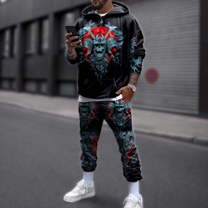 Otoño/Invierno hombres Retro calle moda transpirable 3D impreso mal Boca Grande dos piezas pulóver pantalones de chándal estilo Casual - Product Image 6