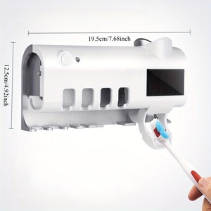 Soporte para cepillo <span class=keywords><strong>de</strong></span> dientes <span class=keywords><strong>de</strong></span> baño 3 en 1, soporte para cepillo <span class=keywords><strong>de</strong></span> dientes montado en la pared con 4 ranuras y 1 <span class=keywords><strong>dispensador</strong></span> automático <span class=keywords><strong>de</strong></span> pasta <span class=keywords><strong>de</strong></span> dientes para la familia - Product Image 3