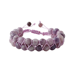 Bracciale in Pietra Naturale Lepidolite 8mm a Doppia Fila con Macramè - Product Image 1